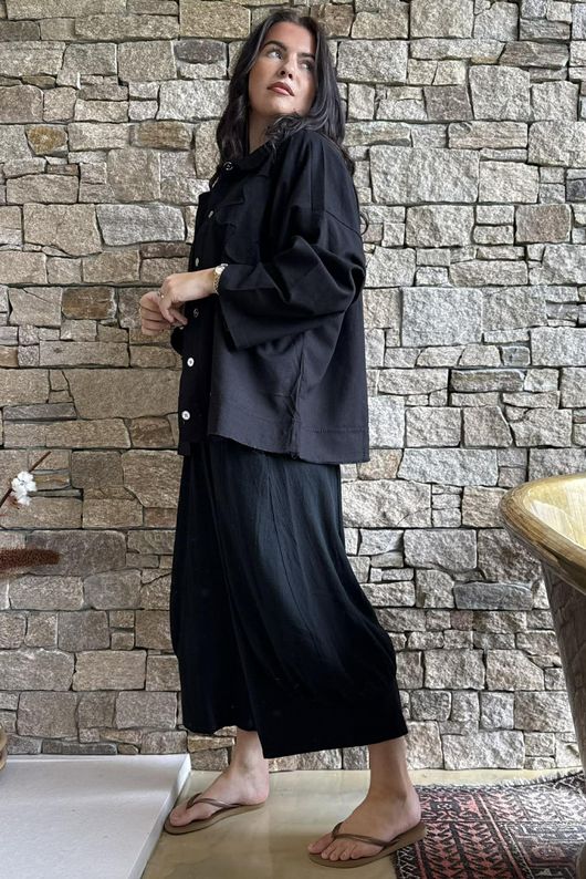 Hippie Shake Linen Blend Shirt Jacket Black